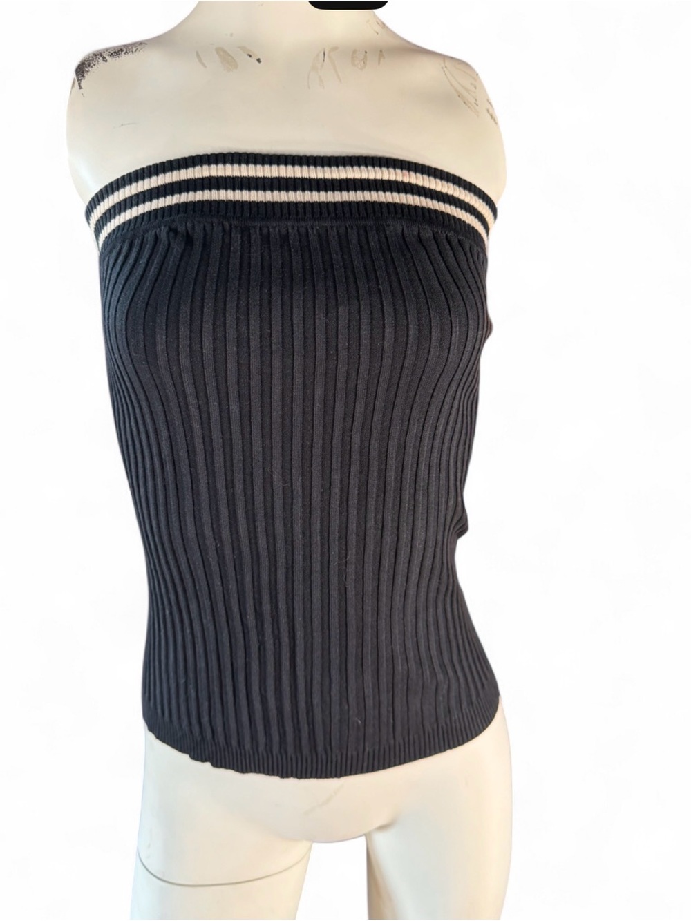 Vintage 90s Ribbed Strapless Tube Top with Contrast Stripes